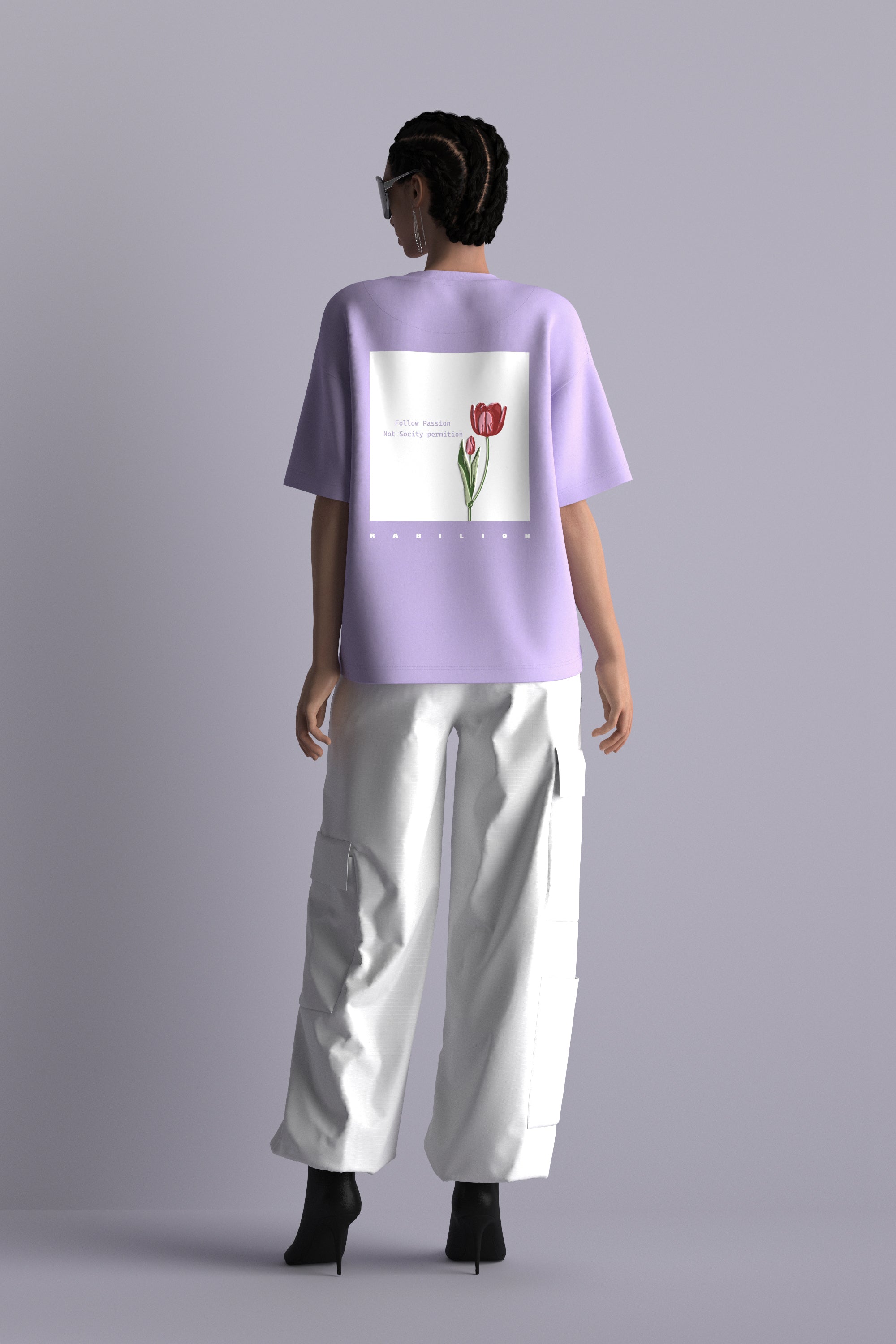 Lavender Boxy Fit Oversized T-Shirt – Cotton | Back Puff Print