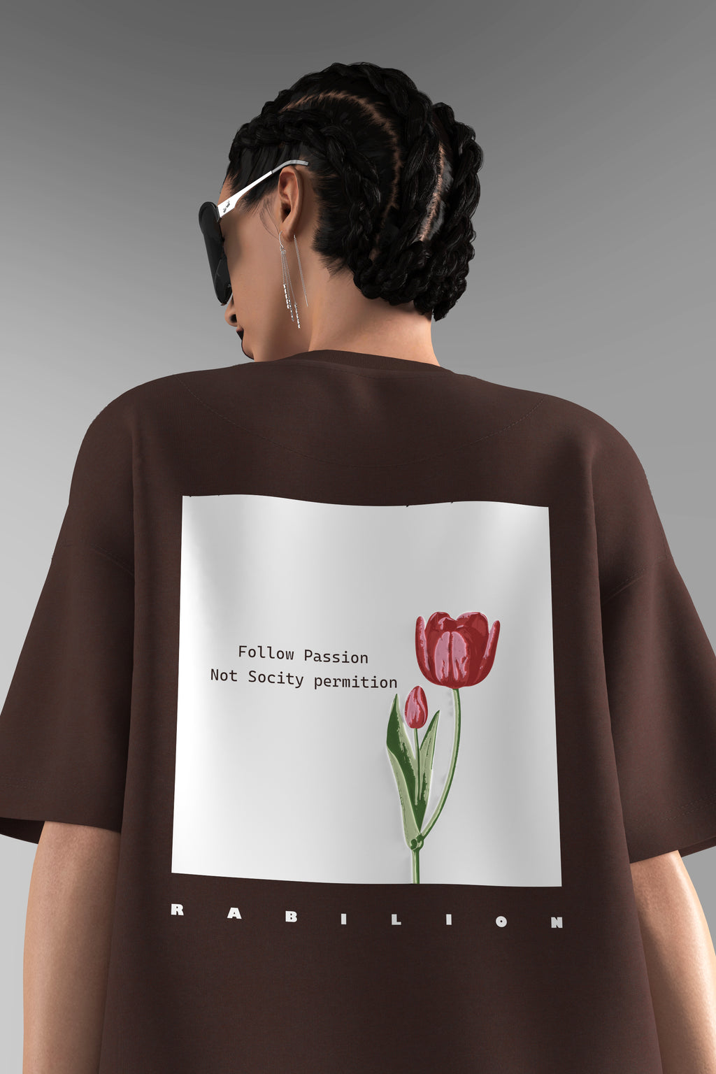 Brown Boxy Fit Oversized T-Shirt – Cotton | Back Puff Print