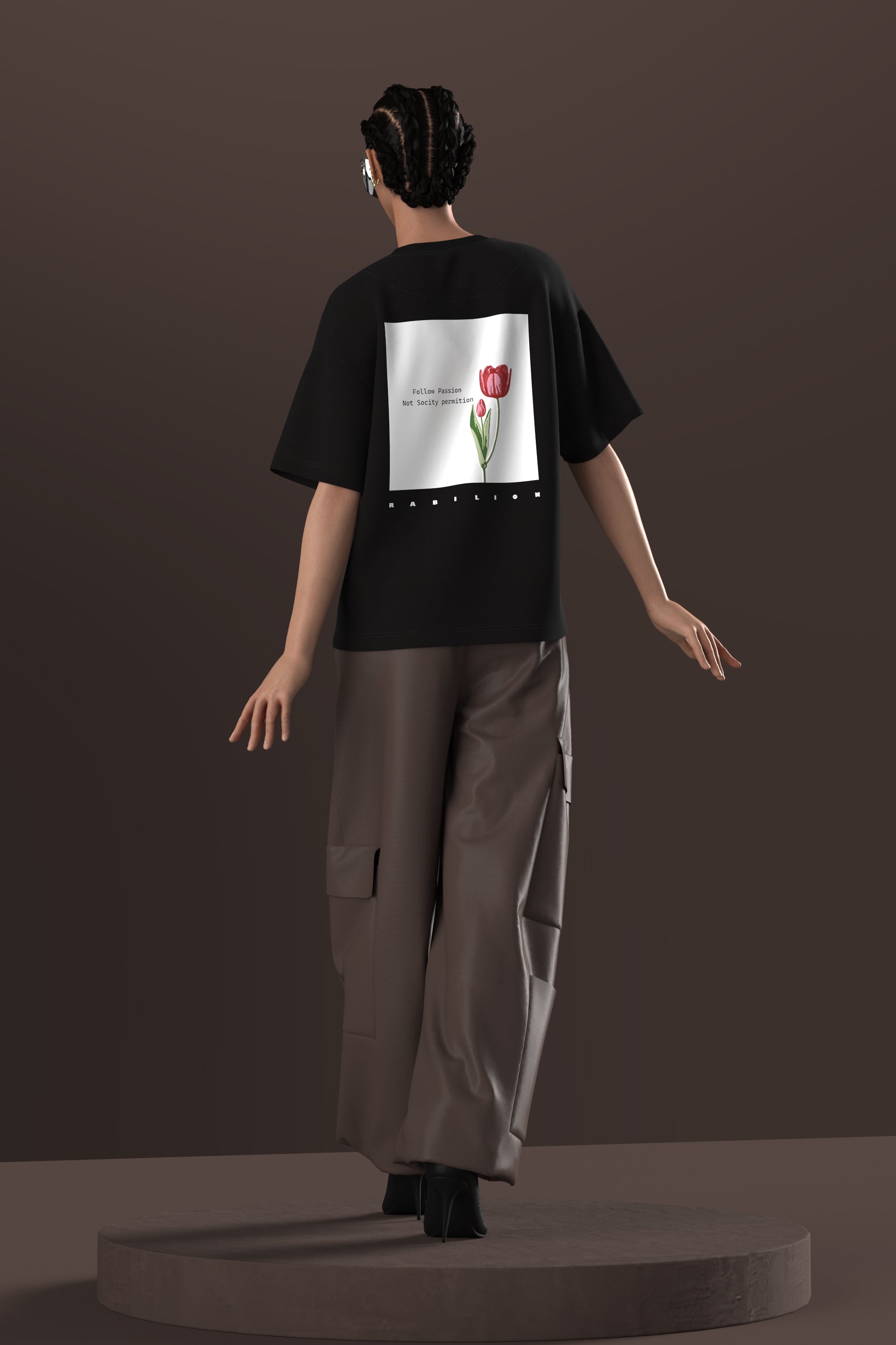 Black Boxy Fit Oversized T-Shirt – Cotton | Back Puff Print