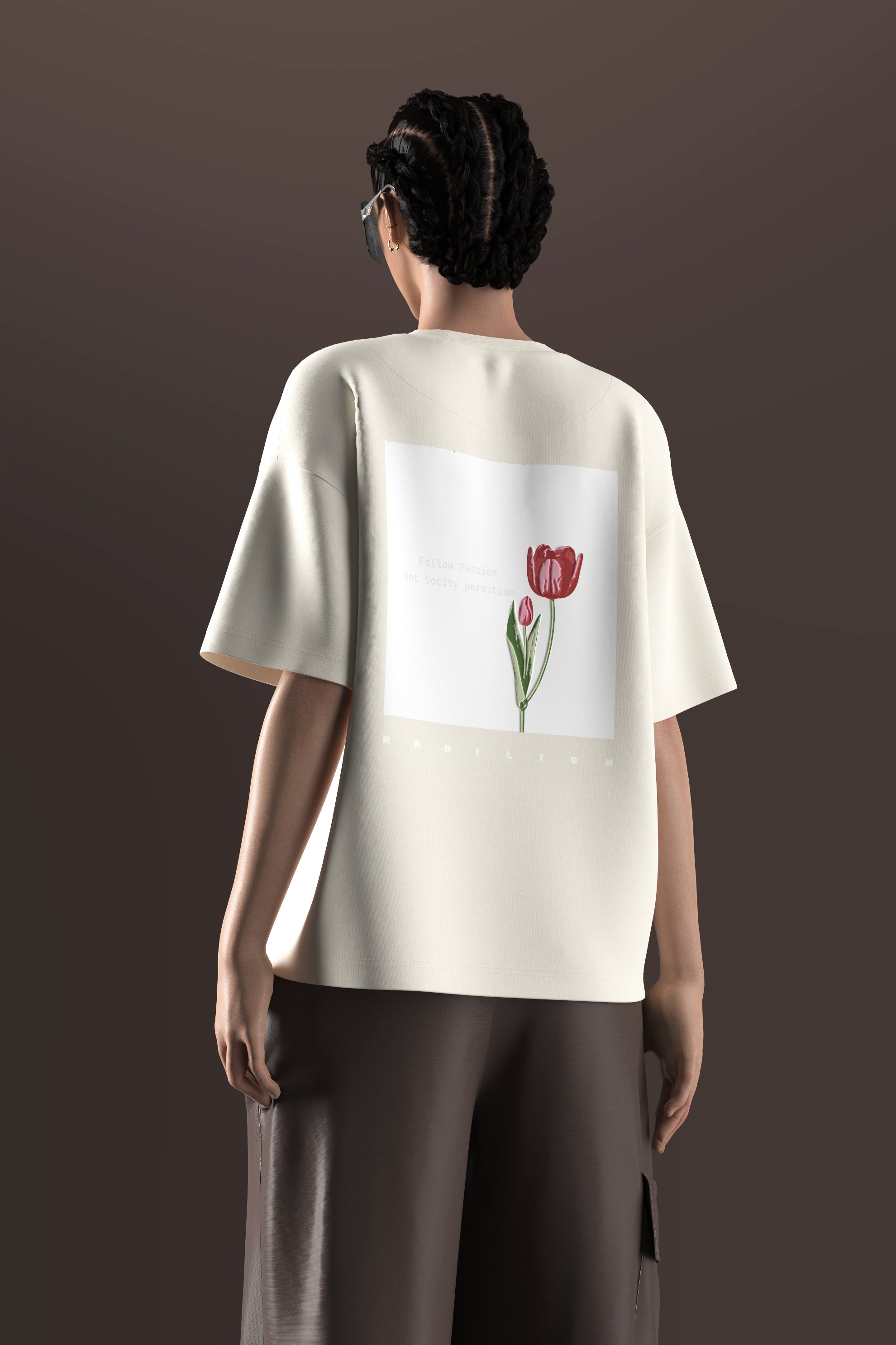 Off White Boxy Fit Oversized T-Shirt – Cotton | Back Puff Print