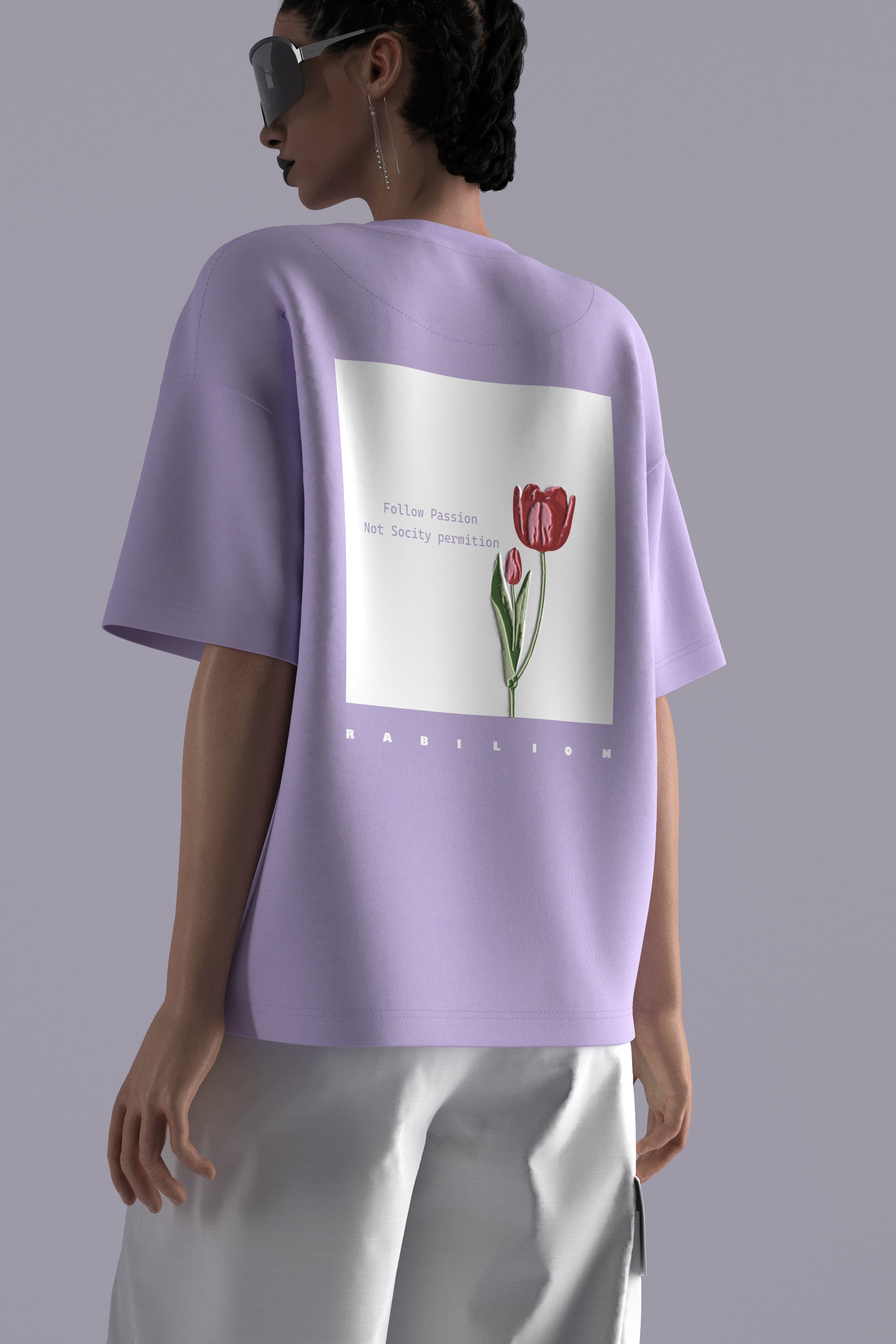 Lavender Boxy Fit Oversized T-Shirt – Cotton | Back Puff Print