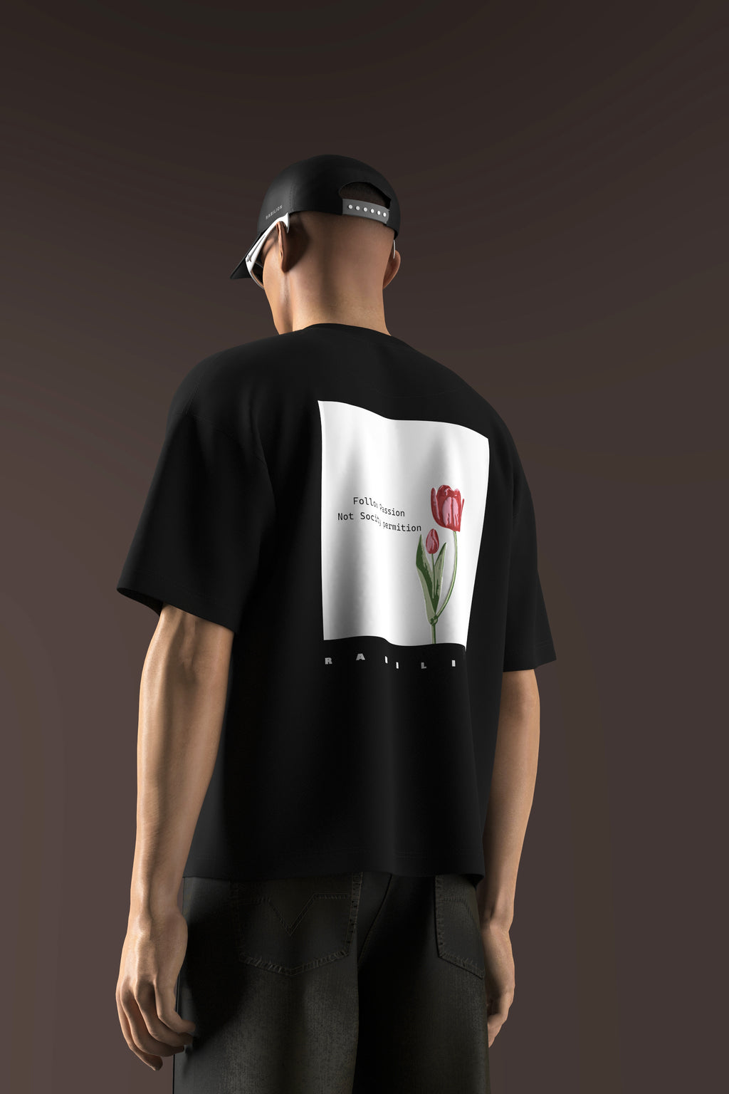 Black Boxy Fit Oversized T-Shirt – Cotton | Back Puff Print