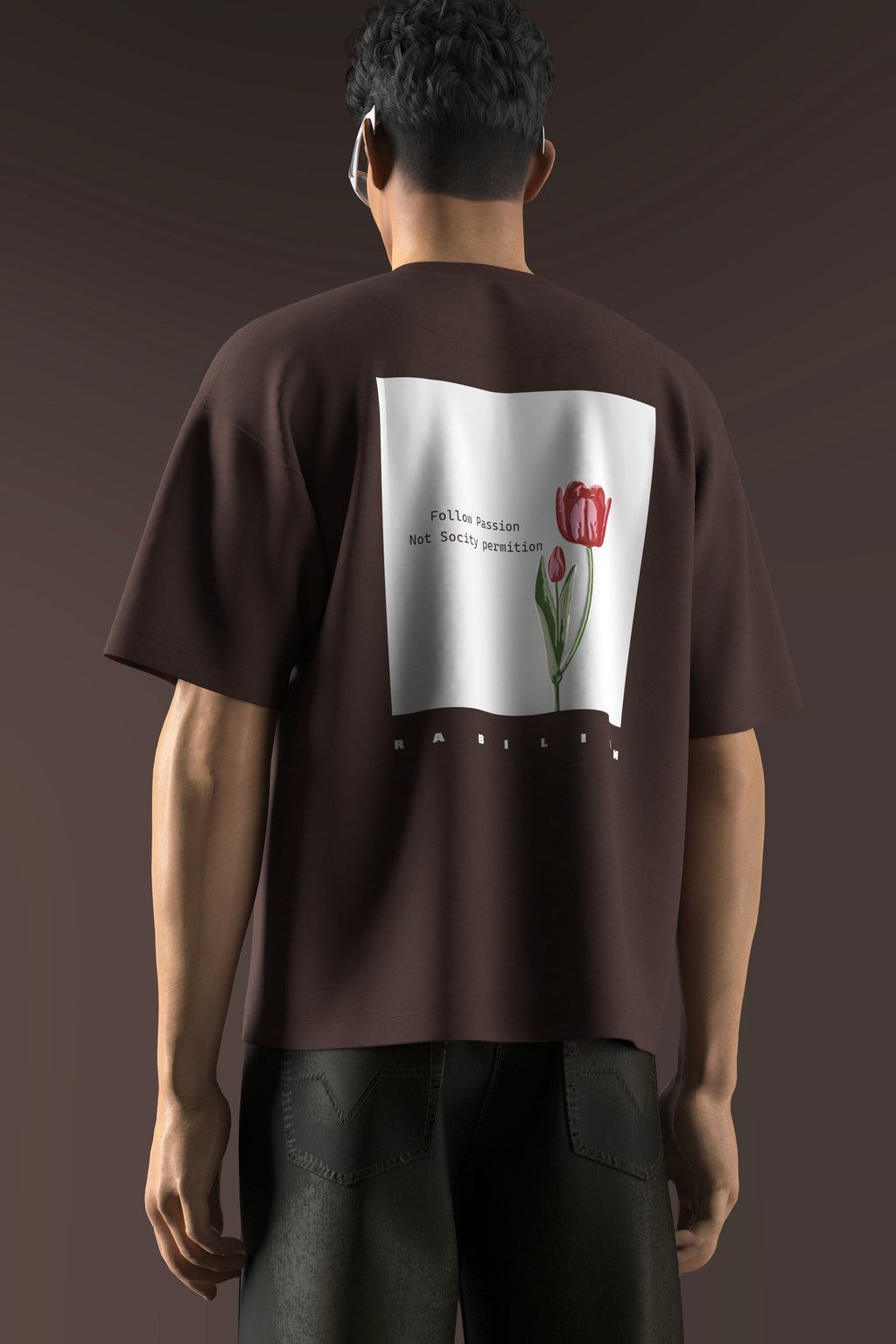 Brown Boxy Fit Oversized T-Shirt – Cotton | Back Puff Print