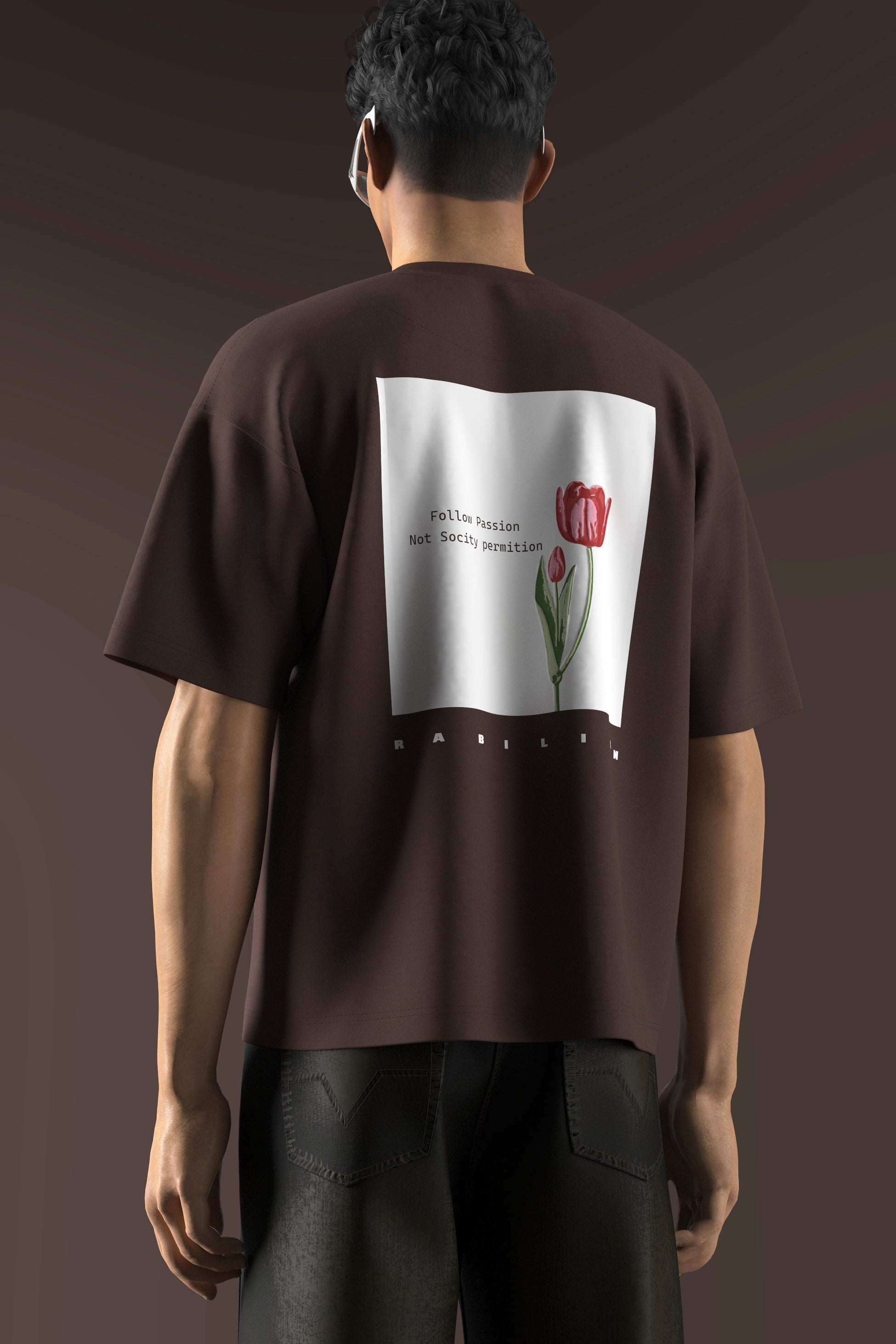 Brown Boxy Fit Oversized T-Shirt – Cotton | Back Puff Print