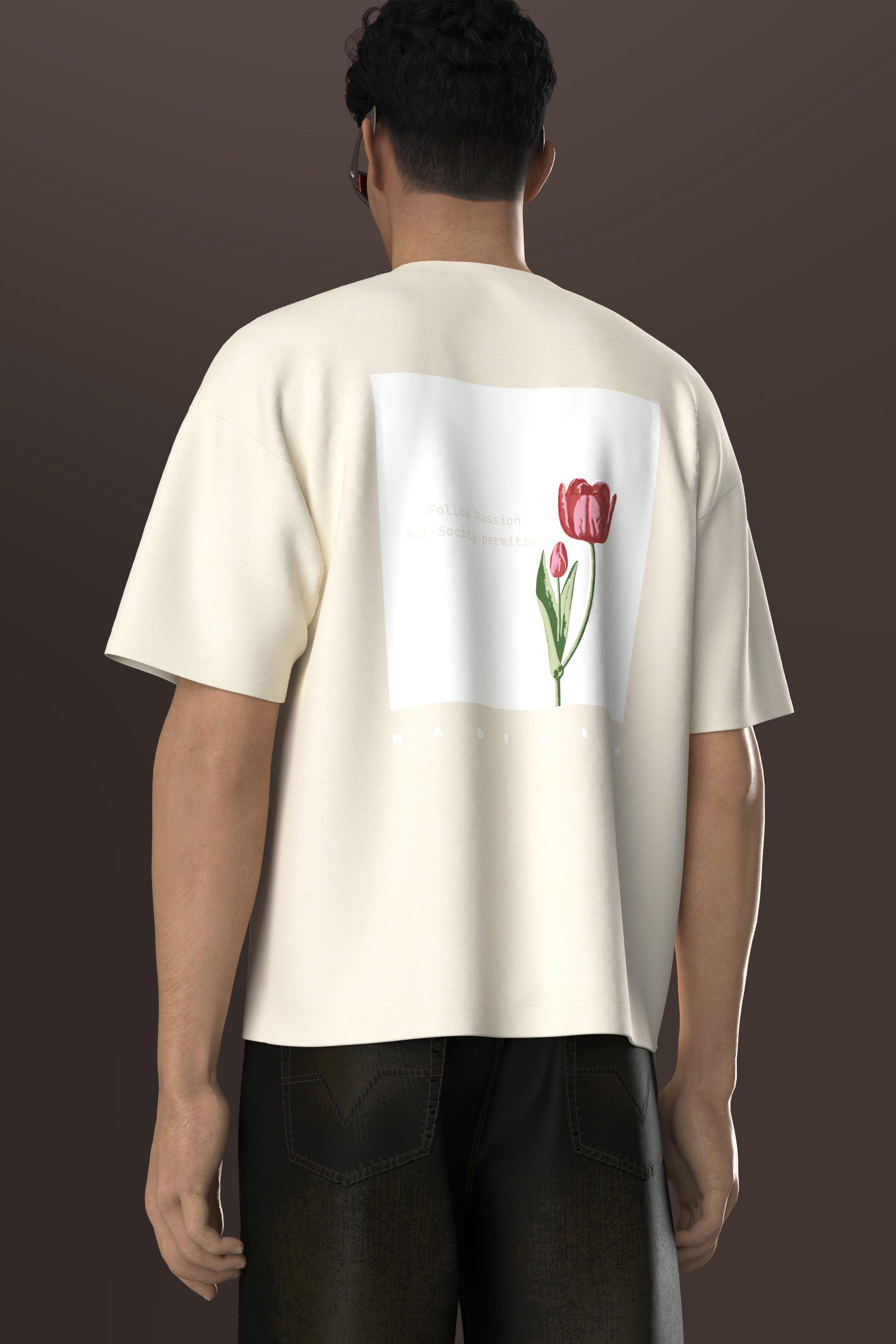 Off White Boxy Fit Oversized T-Shirt – Cotton | Back Puff Print